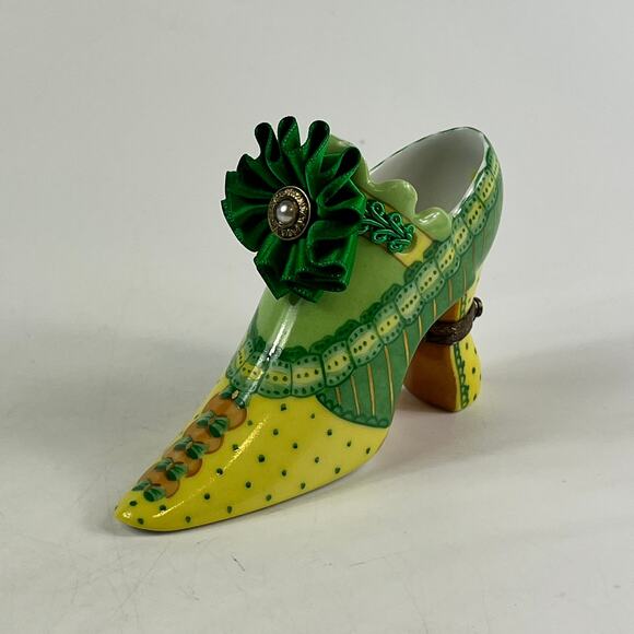 Fiona Saunders Other - Fiona Saunders Limoges France Porcelain Shoe Figurine Hand Painted Green Yellow